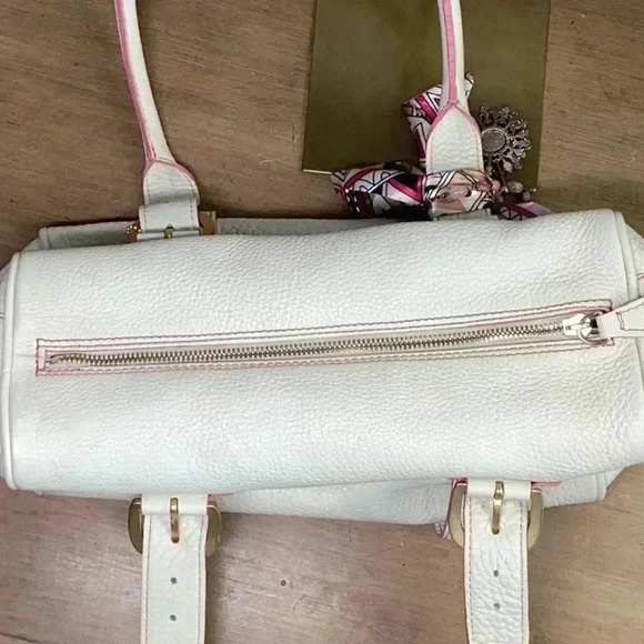 Dooney and Brourke Cream and Pink Pebbled Leather Bag Vintage Marchesa Satchel - Picture 12 of 16